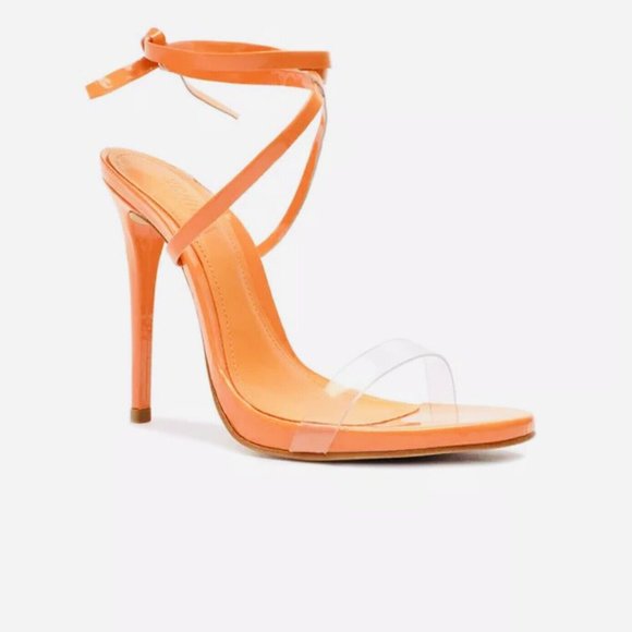 Schutz Cloe Vinyl Open Toe Sz 7B Lace Up Ankle Strap Stiletto High Heel Sandals - Picture 5 of 14